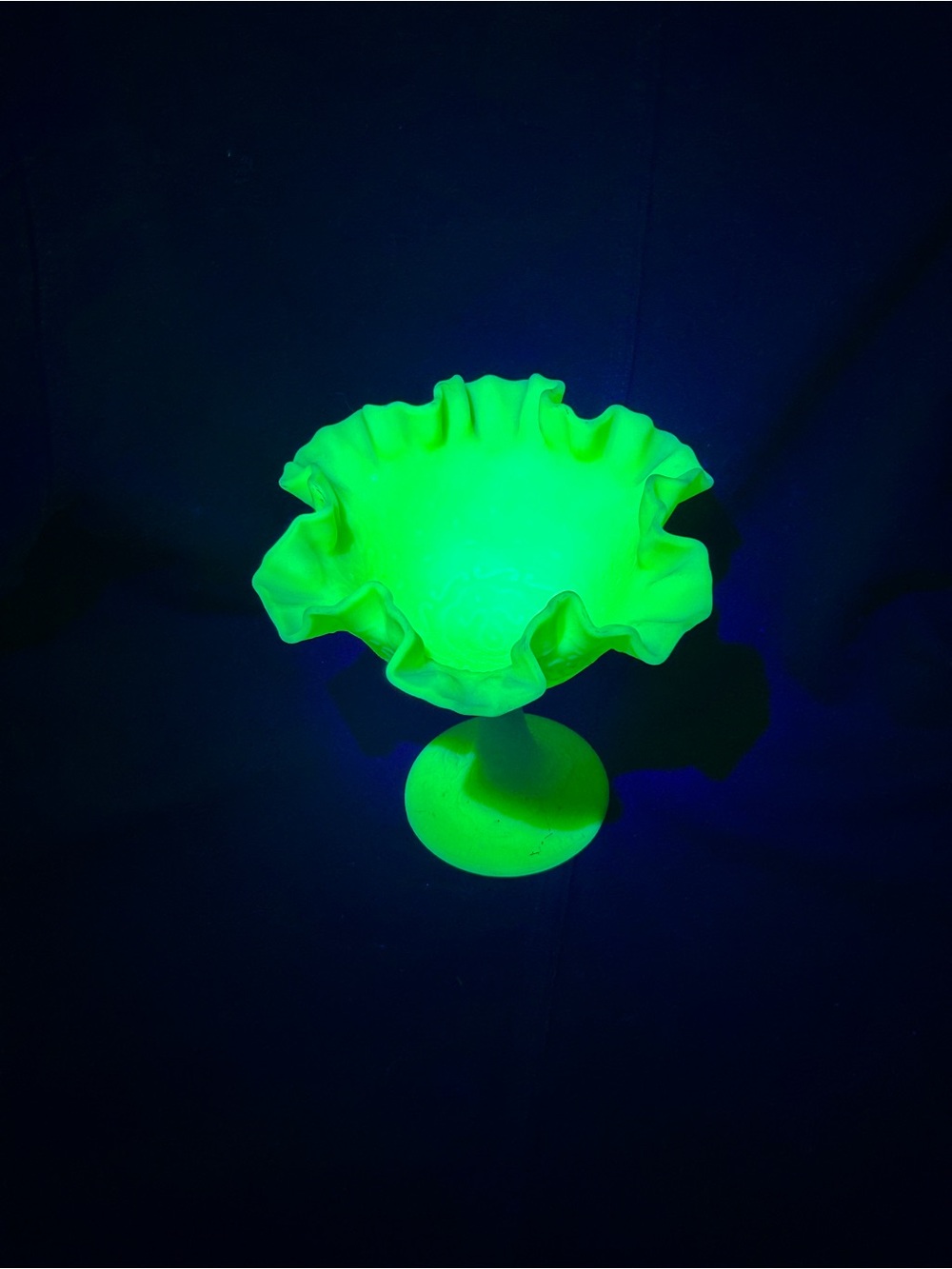 Uranium Glass Ruffled Pedestal Compote